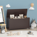 MDF Toy Box with Safety Hinged Lid - Coffee - Image 6