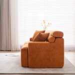 Chenille Fabric Reconfigurable Sectional Sofa with Wider Armrests and 2 Pillows - Amber Orange - Image 3