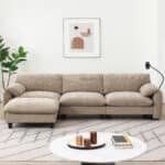 Chenille U-Shape Modular Sofa with USB Charger and Movable Ottoman - Striped - Image 18