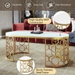 Modern Oval Coffee Table with Cut-Out Pattern Metal Frame - White and Gold - Image 5