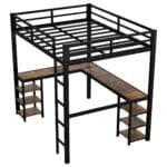 Metal Loft Bed Frame with Desk and Storage Shelf - Black - Image 12