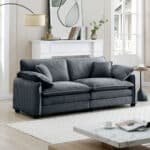 Grey Corduroy 2-Seater Sofa with 4 Pillows - Retro Style Deep Seating - Image 3