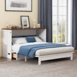 Solid Pine Murphy Bed Chest with Built-In Charging Station and Large Storage Drawer - White + Walnut