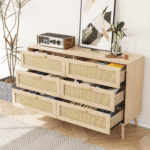 ⁦Rattan Chest of Drawers with Fluted Panels and Anti-Tipping Design - Natural⁩ - الصورة ⁦3⁩