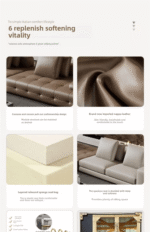 ⁦Premium Genuine Leather Modular Corner Sectional Sofa with Stainless Steel Legs - Black⁩ - الصورة ⁦8⁩