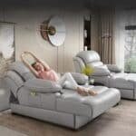 Genuine Leather Modern Recliner Sofa with Remote Control - White