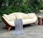 Curved Leather Modular Sectional Sofa with Solid Walnut Base - White - Image 5