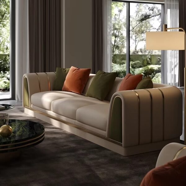 Luxury White-Gold L-Shaped Sectional Sofa with Customizable Fabric - Modern Minimalist