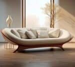 Curved Leather Modular Sectional Sofa with Solid Walnut Base - White - Image 3