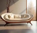 Curved Leather Modular Sectional Sofa with Solid Walnut Base - White - Image 4