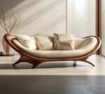 Curved Leather Modular Sectional Sofa with Solid Walnut Base - White - Image 7