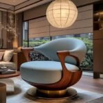 Solid Wood Lounge Chair with Genuine Leather Upholstery - Walnut