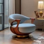 Solid Wood Lounge Chair with Genuine Leather Upholstery - Walnut - Image 2