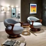 Solid Wood Lounge Chair with Genuine Leather Upholstery - Walnut - Image 4