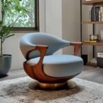 Solid Wood Lounge Chair with Genuine Leather Upholstery - Walnut - Image 6