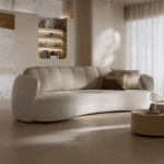 Rice-White Curved Fabric Sectional Sofa with Eco-Friendly Frame - Three-Seater - Image 2