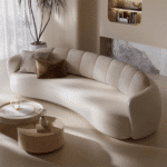 Rice-White Curved Fabric Sectional Sofa with Eco-Friendly Frame - Three-Seater - Image 3