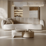 Rice-White Curved Fabric Sectional Sofa with Eco-Friendly Frame - Three-Seater