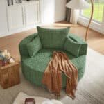 Chenille Round Accent Chair with 360° Swivel Base and 3 Removable Pillows - Green - Image 11