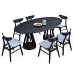 MDF Oval Dining Table with Sturdy Pedestal Base - Black - Image 4
