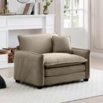 Corduroy Single Deep Seat Sofa with Retro Style - Cream - Image 3