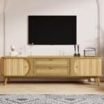 Rattan Media Console with Sliding Doors and Multifunctional Storage - Natural - Image 4