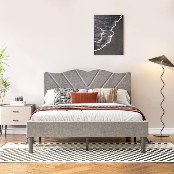 Upholstered Platform Bed Frame with Heavy-Duty Support - Grey