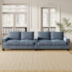 Corduroy L-Shaped Sofa with USB Ports and Hidden Storage - 4-Seater - Blue - Image 8