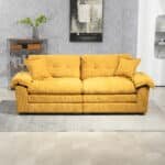 Chenille Loveseat with Memory Foam Cushions and 2 Throw Pillows - Yellow - Image 2