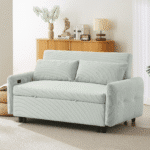 Corduroy Convertible Loveseat Sofa Bed with USB Ports - Light Grey-Green - Image 10