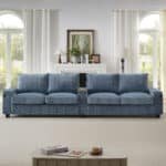Corduroy L-Shaped Sofa with USB Ports and Hidden Storage - 4-Seater - Blue - Image 9