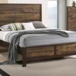 Wooden Queen Size Bed with Simple Design Headboard - Mahogany Finish