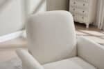 Linen Barrel Swivel Accent Chair with Solid Wood Base - Beige - Image 8