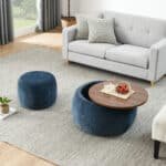 Upholstered Round Storage Ottoman with Removable Top - Dark Blue - Image 2