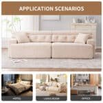 Chenille Fabric 4-Seater Compression Sofa with Wider Armrests and 2 Pillows - Apricot - Image 6