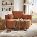 ⁦Chenille Round Accent Chair with 360° Swivel Base and 3 Removable Pillows - Orange Red⁩ - الصورة ⁦9⁩