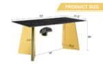 Black Marble-Patterned Rectangular Dining Table with Golden Stainless Steel Butterfly Legs - Image 8