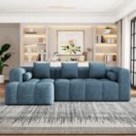 Chenille Fabric Modular Sectional Sofa with Deep Seating and Two Side Pockets - Blue