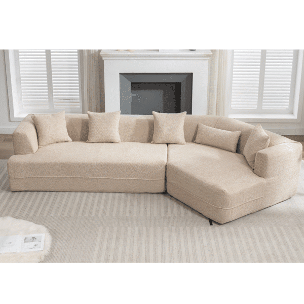 Boucle Fabric Modular Sofa with 4 Pillows - Brown