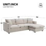 Polyester L-Shaped Sectional Sofa with Movable Ottoman and Throw Pillows - Multiple Colors - Image 2