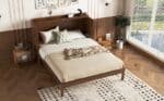 Walnut Pine Cabinet Bed – Space-Saving Murphy Bed with Power Station & Rattan Panel - Image 8