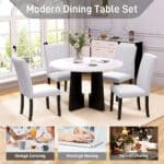 Faux Marble Round Dining Table with Spacious Top for 4 - White - Image 5