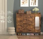 Rustic Brown Freestanding Shoe Storage Cabinet with Adjustable Shelves and Metal Legs - Image 2