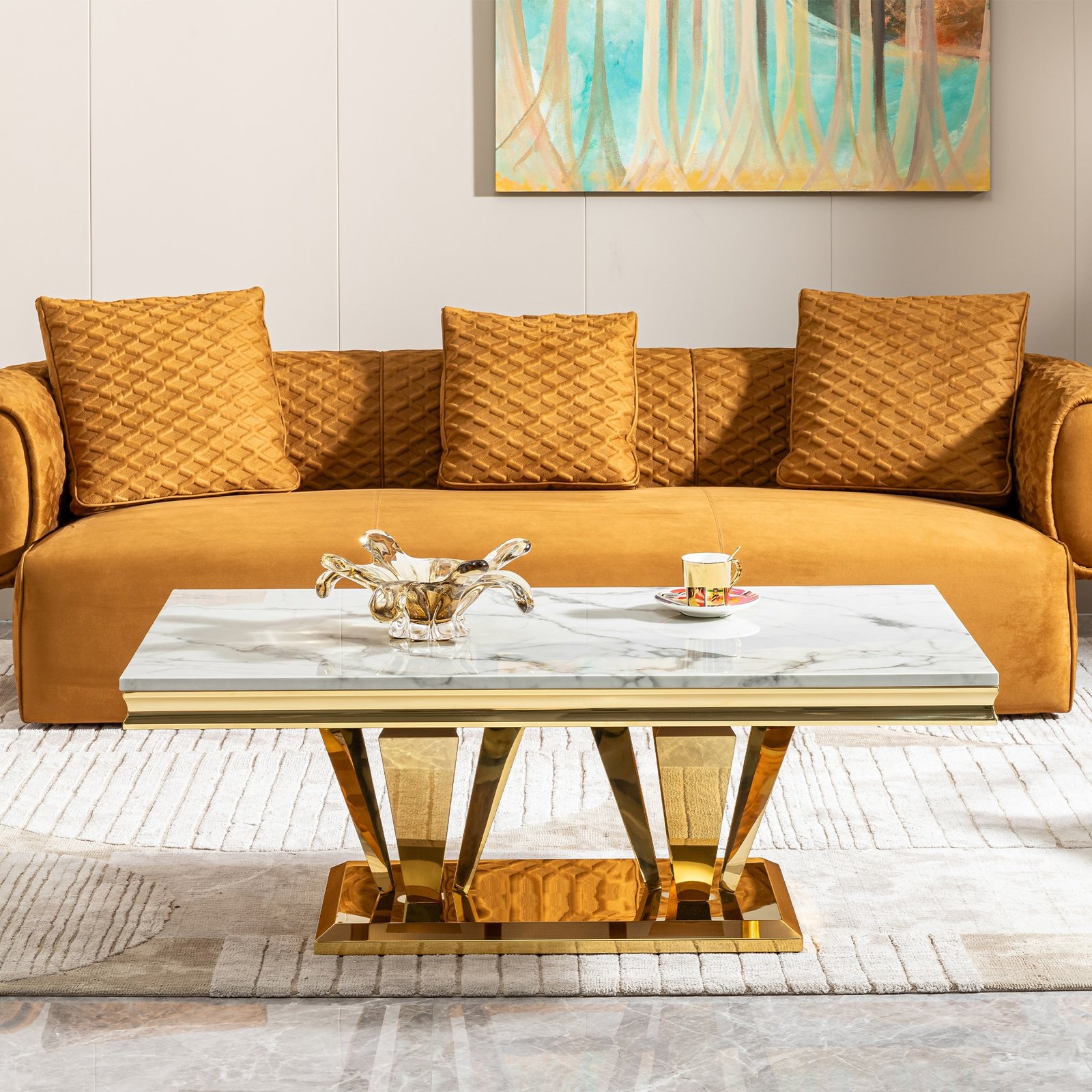 Ultimate Gold Marble Coffee Table - Premium Modern Design