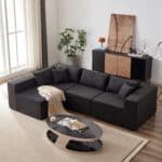Corduroy L-Shaped Modular Sofa Set with Minimalist Design - Beige