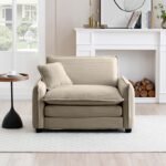 Corduroy Single Deep Seat Sofa with Retro Style - Cream - Image 2