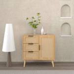 Rattan Wood Storage Cabinet with Drawer and Shelf Combo - Natural - Image 2