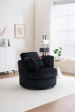 Black Plush Corduroy Swivel Chair – Ultimate Comfort & Style - Image 3