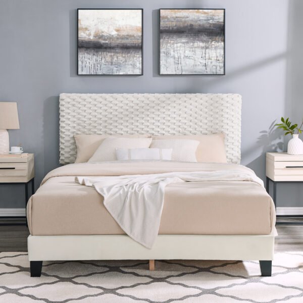 Findlay 3-Piece Bedroom Set, Plush 3D Upholstered Bed with Two Nightstands, Queen