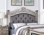 Antique Silver Tufted Faux Leather California King Bed Frame - Traditional Style - Image 3